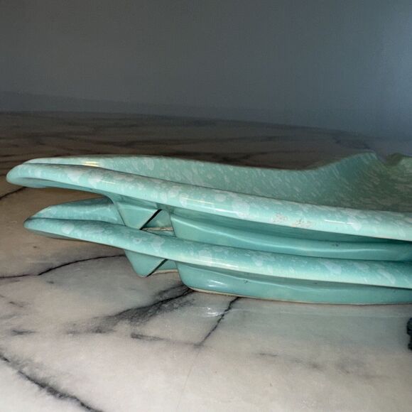 2 Vintage 1950's Shawnee Pottery Ashtray Stardust Turquoise Handmade Art Deco - Picture 9 of 13